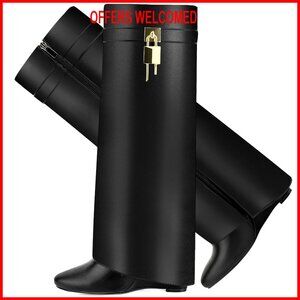 PU Leather Over the Knee Boots with Wedge Heel and Side Zipper